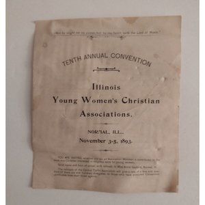 Antique Ephemeral Illinois Young Women's Christian Associations, Normal IL 1893